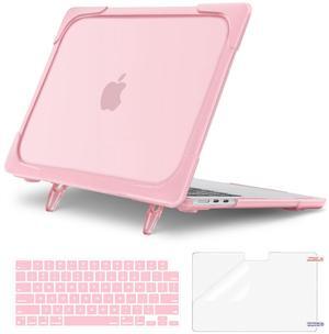 MOSISO Compatible with MacBook Air 13 inch Case 2025-2022 M4 A3240 M3 A3113 M2 A2681, Heavy Duty Hard Shell with Fold Kickstand&Keyboard Cover&Screen Film for MacBook Air 13.6 inch Case, Pink