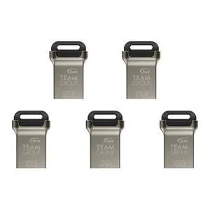 TEAMGROUP C162 32GB 5 Pack USB 3.2 Gen 1 USB 3.1/3.0 Mini Fits Metal Read 100MB/s Flash Thumb Drive External Data Storage Memory Stick Compatible with Computer/Laptop Black TC162332GB21