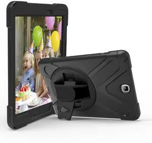 Galaxy Tab A 9.7 Case KIQ Full-Body Shock Proof Hybrid Heavy Duty Armor Protective Case for Samsung Galaxy Tab A 9.7 2015, SM-T550 with Kickstand and Screen Protector (Shield Black)