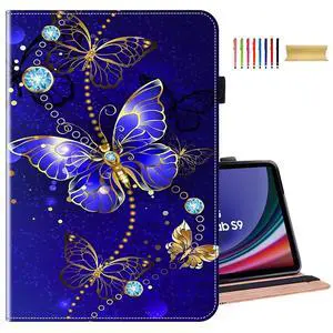 Dteck Case for Amazon Fire HD 10 Tablet (9th/7th/5th Generation,2019/2017/2015 Release),PU Leather Stand Folio Case with Pen Holder Elastic Band Protective Auto Wake/Sleep Wallet Case,Butterfly