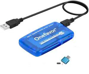 Onefavor SmartMedia Cards Reader Writer, All-in-1 USB Universal Multi-Card Memory Cards Reader for Windows, Mac, Linux (Card Reader + Type-c Adapter)