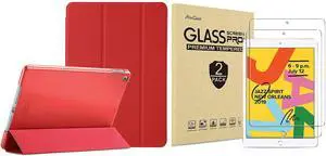 ProCase iPad 10.2 Case 2019 iPad 7th Generation Case (Red) Bundle with 2 Pack iPad 10.2 7th Gen Tempered Glass Screen Protector