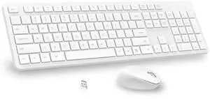 LeadsaiL White Wireless Keyboard and Mouse Combo, Full-Sized Ergonomic Computer Keyboard, 2.4GHz USB Cordless Keyboard Silent Mouse Set, 12 FN Shortcuts for Windows MacOS Laptop Computer