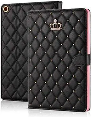 Topwin Cute Crown Case for iPad 10.2 2021/2020/2019 (9th/8th/7th Gen) - Bling Diamond Elegant PU Leather Smart Auto Sleep/Wake Stand Shockproof Girly for Apple iPad 7/8/9 10.2 Inch (Black)