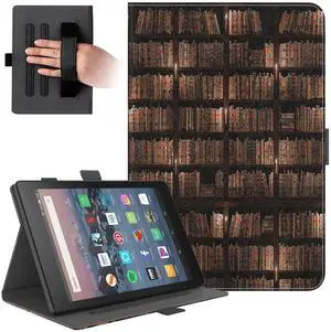 Dteck for Fire HD 8 Tablet Case (8th/7th/6th Generation-2018/2017/2016 Release) 8", Lightweight Flip Case with Auto Sleep Wake & Stand Function, Hand Strap, Protective PU Leather Cute Cover, Bookshelf