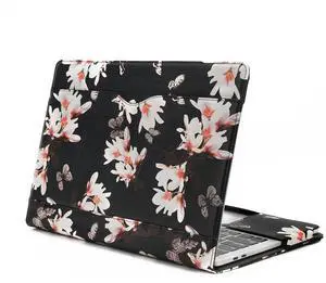 TYTX Compatible with MacBook Air Leather Case 13 Inch 2021 2020 2019 2018 (A2337 A2179 A1932) Laptop Sleeve Protective Folio Book Cover (New MacBook Air 13", Black Flower)