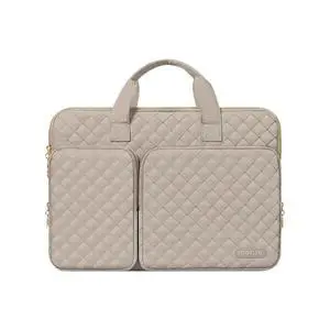 MOSISO 360 Protective Laptop Case 16 inch, 15-15.6 inch Laptop Sleeve Compatible with MacBook Pro 16 inch, HP Acer Dell Lenovo ASUS, Square Quilted Bag Cover with 2 Pockets&Handle&Belt, Taupe Brown