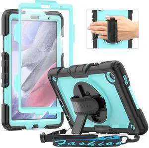 Timecity Case for Samsung Galaxy Tab A7 Lite Case 8.7 inch 2021 (SM-T220/T225/T227), Durable Sturdy Protection Case with Screen Protector 360deg Rotating Stand Handle Shoulder Strap - Light Blue