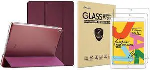 ProCase iPad 10.2 Case 2019 iPad 7th Generation Case (Wine) Bundle with 2 Pack iPad 10.2 7th Gen Tempered Glass Screen Protector