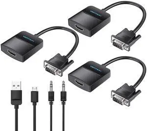 VENTION VGA to HDMI 3 Pack-1080P Video Dongle Adaptador VGA Converter with Audio Cable (0.5FT), Male to Female for PC,Monitor HDTV (Note: VGA to HDMI Only, Not Bi-Directional)