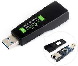 Waveshare USB to 2.5G Ethernet Port Converter, High-Speed Networking, No Driver Required 2.5G USB Ethernet Adapter, Compatible with Raspberry Pi 5/Jetson Nano/PC and Windows/MacOS/Linux/Android System