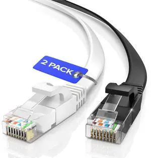 Cat6 Ethernet Cable 50ft, 2-Pack Black and White - Flat High-Speed Network Cables for Gaming, Streaming, Router, Modem, PC, PS5, Xbox - Durable & Space-Saving Design