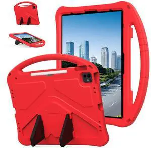 Dteck Kids Case for iPad Air 13 inch M2, iPad Pro 12.9" - Shockproof Rugged EVA Handle Stand Child Proof Case with Pencil Holder, Red