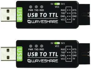 waveshare Industrial USB to TTL Converter with Original FT232RNL Onboard and Multi Protection Circuits Support Multi Systems Support Win7/8/8.1/10/11, Mac, Linux, Android, Wince-2PCS