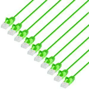 Intellinet Slim Cat6 Ethernet Network Patch Cable - 10-Pack - 10Gbps & 250MHz, Snagless Boot, 30AWG Pure Bare Copper Wire, Gold-Plated Contacts, Lifetime Mfg Warranty - 7ft, 10 Pack, Lime Green