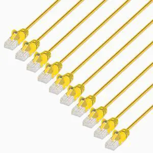 Intellinet Slim Cat6 Ethernet Network Patch Cable - 10-Pack - 10Gbps & 250MHz, Snagless Boot, 30AWG Pure Bare Copper Wire, Gold-Plated Contacts, Lifetime Mfg Warranty - 7ft, 10 Pack, Yellow