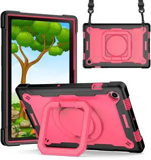 Dteck for Samsung Galaxy Tab A8 (SM-X200) Tablet Case 10.5" 2022 Release, Shockproof Rugged Hard Case for Kids with Rotate Handle and Kickstand, Protective Cute Cover with Shoulder Strap, Rose/Black