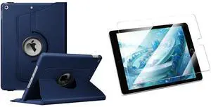 Fintie Rotating Case for iPad 9th/8th/7th Generation (2021/2020/2019) Bundle with Tempered Glass Screen Protector for iPad 9th/8th/7th Gen 10.2" & iPad Air 3rd & iPad Pro 10.5" 2017