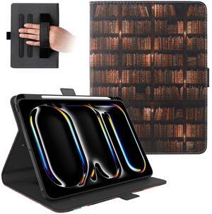 Dteck for iPad Pro 11-Inch M4 Folio Case 11" 2024 Release, PU Leather Cute Case with Adjustable Stand Angles/Auto Sleep Wake, Pencil Holder/Hand Strap, Protective Lightweight Slim Cover, Bookshelf
