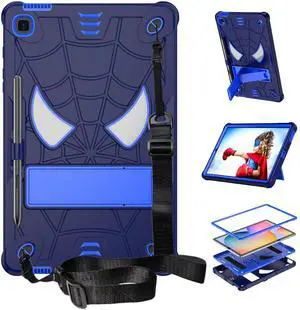 Dteck Kids Case for Samsung Galaxy Tab S6 Lite (10.4 Inch) - Cute Spider Cartoon Shockproof Child Friendly Hard Cover with Stand & Shoulder Strap Protective Cool Case for Boys Girls (Blue)