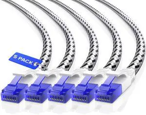 Maximm Cat 6 Ethernet Cable 12 ft, Braided Network Cable Cat6 with RJ45 connectors, Gigabit LAN Cable 1000 Mbps High-Speed Internet, White (5 Packs)