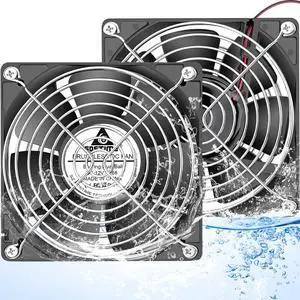 GDSTIME IP68 Waterproof Fan 120mm x 25mm 12V DC Brushless Computer Case Cooling Fan Dual Ball Bearings 2 Pin for RV Fridge Ventilation, 2 Pack
