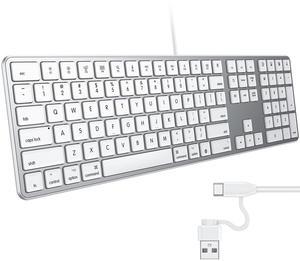 OMOTON Wired Keyboard Compatible with Mac, Dual Interface (USB and Type-C) Compatible with MacBook Pro/Air, iMac, Mac Mini/Pro Laptop, Full-Size Keyboard with Numeric Keypad, Silver