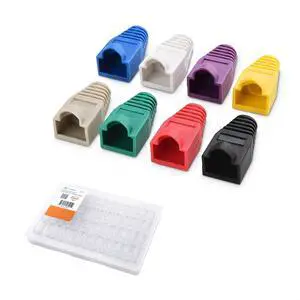 Cable Matters 50-Pack Cat 6 Pass Through RJ45 Modular Plugs/Ethernet Plugs for Solid or Stranded UTP Ethernet Cable & 8-Color 200-Pack Cat6 / Cat5e RJ45 Strain Relief Boots