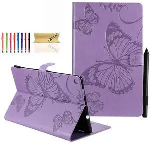 Dteck Fire HD 10 Case (9th/7th/5th Generation, 2019/2017/2015 Release) - Slim Premium PU Leather Case Embossed Butterfly Design Folio Stand Wallet Cover for All-New Kindle Fire HD 10.1" Tablet,Purple