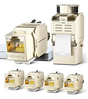 AMPCOM STP Self-Locking Zinc-Alloy CAT8 RJ45 Keystone Jack with Zip Tie Free Design, High Speed 40Gbps Tool-Free Network Connector 6-Pack