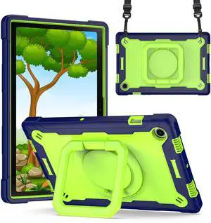 Dteck for Samsung Galaxy Tab A8 (SM-X200) Tablet Case 10.5" 2022 Release, Shockproof Rugged Hard Case for Kids with Rotate Handle and Kickstand, Protective Cute Cover with Shoulder Strap, Green/Blue