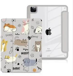 Batianda Hybrid Case for iPad Pro 11-inch 2022 4th M2 2021 (3rd Generation) / iPad Pro 11" 2nd 2020 [Built-in Pencil Holder] Shockproof Cover with Clear Transparent Back Shell TPU Bumper,Cute Dogs