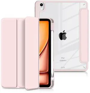 Batianda Hybrid Case for 13-inch iPad Air 2025 M3 2024 M2 Chip [Built-in Apple Pencil Slot] Stylish Design Premium Cover with Clear Back Shell TPU Bumper Auto Wake/Sleep, Pink
