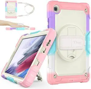 Timecity Case for Samsung Galaxy Tab A7 Lite with Screen Protector for Girls Kids, Shockproof Protective Case for Galaxy A7 Lite 8.7" 2021 (SM-T220/T225), w/Kickstand Hand Shoulder Strap, Pink Camo