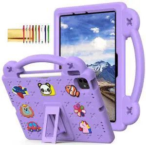 Dteck iPad Air 13"/Pro 13" 2024 M4/Pro 12.9 6th/5th/4th/3rd Gen Case - Cartoon Panda Shockproof Rugged Lightweight Convertible Stand With Handles, Kid-Friendly, Light Purple