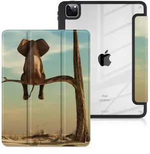 Batianda Case for iPad Air 13-inch 2024 iPad Pro 12.9-inch 2022 6th M2 / iPad Pro 12.9" 5th/4th/3rd [Built-in Pencil Holder] Shockproof Cover with Clear Transparent Back Shell TPU Bumper, Elephant