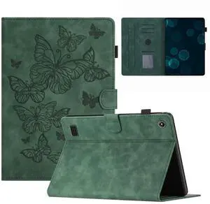 Dteck Cute Butterfly Case for Fire 7 (9th/7th/5th Generation) Tablet 7" 2019/2017/2015 Released, PU Leather Protective Case with Auto Sleep Wake, Foldable Stand, Card Slots, Slim Folio Cover, Green