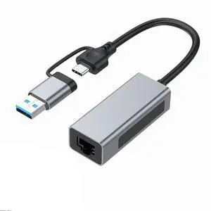 2.5G USB3.1 Ethernet Adapter, 2-in-1 USB-A/USB-C to 2.5Gbps Ethernet Adapter RJ45 Network Converter for PC Laptop Windows Mac OS Linux