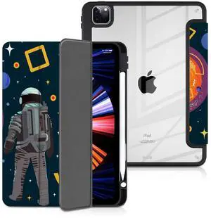 Batianda Case for iPad Air 13-inch 2024 iPad Pro 12.9-inch 2022 6th M2 / iPad Pro 12.9" 5th/4th/3rd [Built-in Pencil Holder] Shockproof Cover with Clear Back Shell TPU Bumper, Astronaut Planet