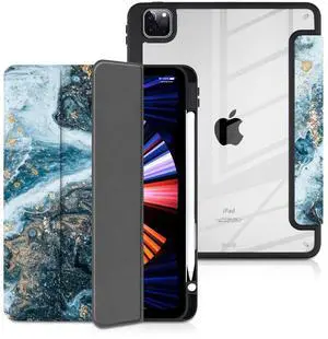 Batianda Case for iPad Pro 12.9-inch 2022 6th M2 /2021 (5rd Generation) / iPad Pro 12.9" 4th/3rd Gen [Built-in Pencil Holder] Shockproof Cover with Clear Transparent Back Shell TPU Bumper,Quicksand