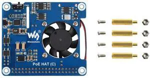 Waveshare POE HAT Type C, Compatible with Raspberry Pi 3B+/4B, 802.3af/at Power-Sourcing Equipment Required, 12V and 5V Power Outputs to Support More Peripherals