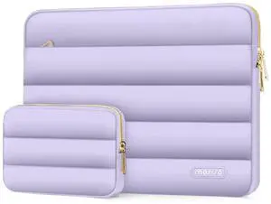 MOSISO 15-15.6 inch Laptop Case, 16 inch Puffy Laptop Sleeve Compatible with MacBook Pro 16, HP Dell ASUS Acer Toshiba Lenovo Notebook Computer, Polyester Horizontal Bag with Small Case, Purple