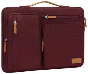 MOSISO 360 Protective Laptop Case 13.3 inch, 13-14 inch Laptop Sleeve Compatible with MacBook Air/Pro 13 / Pro 14, HP Dell Acer ASUS, Side Open Carrying Case with 4 Zipper Pockets&Handle, Wine Red