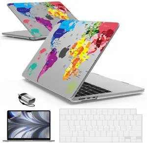 IBENZER Compatible with 2025 2024 2023 2022 MacBook Air 13 inch Case M4 A3240 M3 A3113 M2 A2681, Hardshell Case & KeyboardCover & ScreenFilm & Type-C for Mac Air 13.6, Map, AT13-KK-MAP+2TC