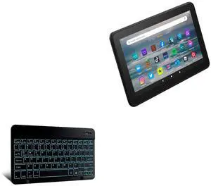 BoxWave Keyboard Compatible with  Fire 7 (12th Gen 2022) - SlimKeys Bluetooth Keyboard - with Backlight, Portable Slim LED 7 Colors - Jet Black