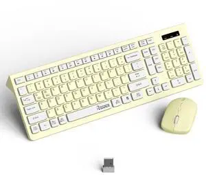 Wireless Keyboard and Mouse Combo, Full-Sized Wireless Keyboard and Adjustable DPI Mouse, 2.4GHz USB Receiver, Keyboard and Mouse for PC, Windows, Desktop, Laptop (Canary Yellow)
