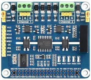Waveshare 2-Channel Isolated RS485 Expansion HAT, Compatible with Raspberry Pi 5/4B/3B/Zero/Zero W/Zero 2W/Pico/Pico W/Pico WH, SC16IS752+SP3485 Solution with Multi Onboard Protection Circuits