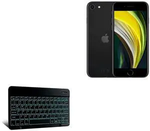 BoxWave Keyboard Compatible with Apple iPhone SE (2020) - SlimKeys Bluetooth Keyboard - with Backlight, Portable Slim LED 7 Colors - Jet Black