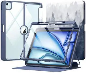 MoKo for iPad Air 13 Inch Case M3 2025 & M2 2024 with Pencil Holder, iPad Air 13 Case [Built-in Screen Protector] with Clear Back & Magnetic Multi Angle Stand Cover, Gray Forest