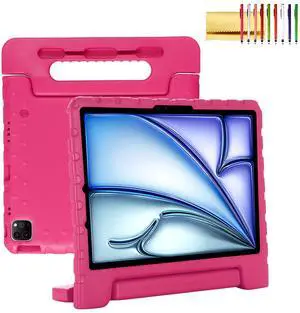 Dteck Kids Case for iPad Air 11" M2 2024, iPad Pro 11" Case 2024, Lightweight Shockproof Rugged EVA Kids Friendly Handle Kickstand Child Proof Protective Case with Pencil Holder, Rose